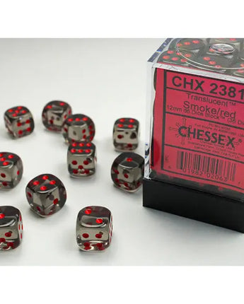 Chessex Dice: Translucent 12mm D6 (36) - Smoke/Red 