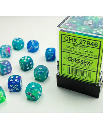 Chessex Dice: Special 12mm D6 (36) - Festive: Waterlily/White 