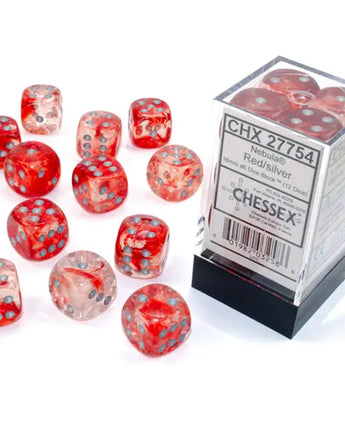 Chessex Dice: Luminary 16mm D6 (12) - Red/Silver 