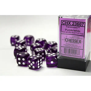Chessex Dice: Translucent 16mm D6 (12) - Purple/White 