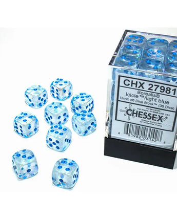Chessex Dice: Special 12mm D6 (36) - Borealis: Icicle Light/Blue 