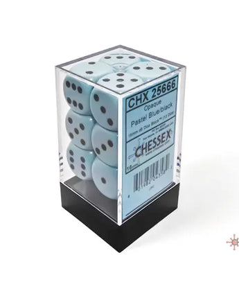 Chessex Dice: Opaque 16mm D6 (12) - Pastel Blue/Black 