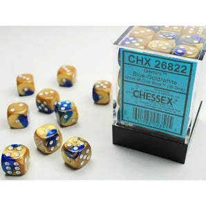 Chessex Dice: Gemini 12mm D6 (36) - Blue-Gold/White