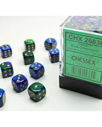Chessex Dice: Gemini 12mm D6 (36) - Blue-Green/Gold 