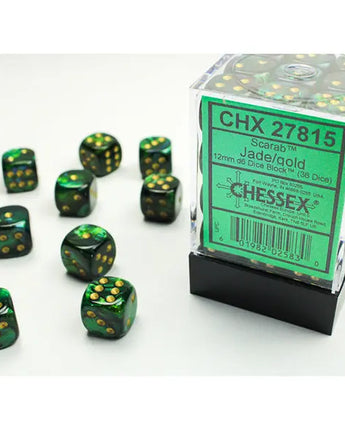 Chessex Dice: Special 12mm D6 (36) - Scarab: Jade/Gold 