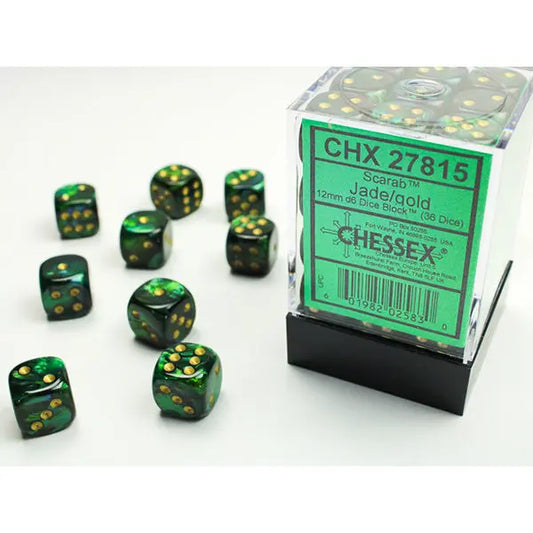 Chessex Dice: Special 12mm D6 (36) - Scarab: Jade/Gold 