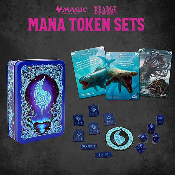 Load image into Gallery viewer, Beadle &amp; Grimms MTG Blue Mana Metal Token Set
