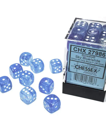 Chessex Dice: Gemini 12mm D6 (36) - Borealis Luminary: Blue/White 