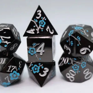 Foam Brain Dice Set: Black With Blue Orchids RPG Metal Dice Set (7) 