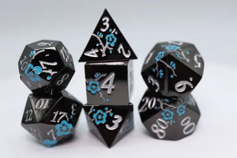 Foam Brain Dice Set: Black With Blue Orchids RPG Metal Dice Set (7) 
