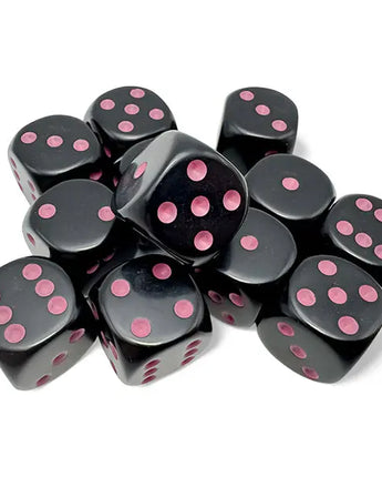 Chessex Dice: Opaque 16mm D6 (12) - Black/Pink 