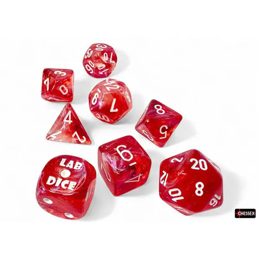 Chessex Dice: Lab Dice Series 9 (7-die) RPG Set - Borealis Passion/white 