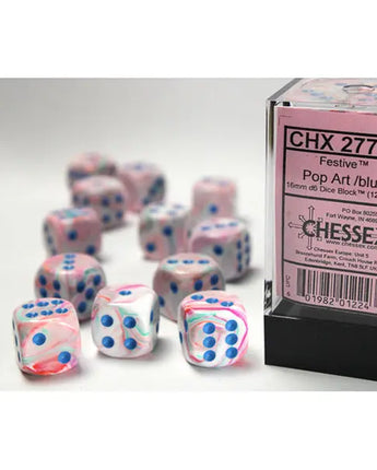 Chessex Dice: Special 16mm D6 (12) - Festive: Pop Art/Blue 