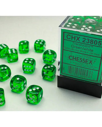 Chessex Dice: Translucent 12mm D6 (36) - Green/White 
