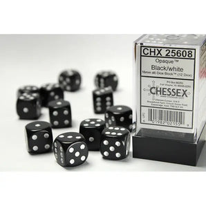 Chessex Dice: Opaque 16mm D6 (12) - Black/White