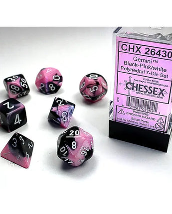 Chessex Dice: Gemini 7-Die RPG Set - Black-Pink/White 