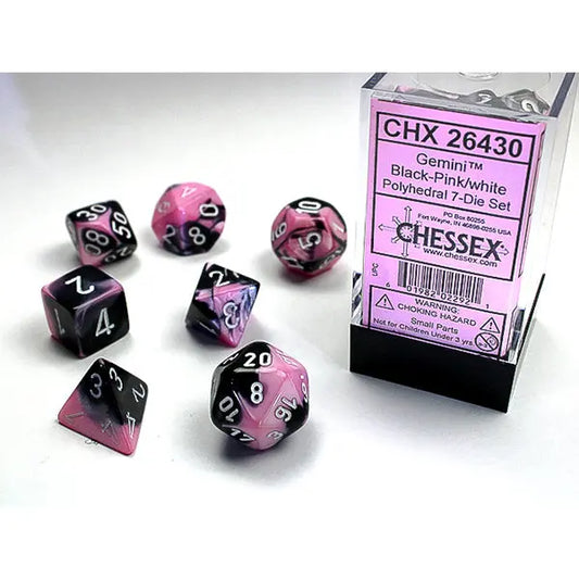 Chessex Dice: Gemini 7-Die RPG Set - Black-Pink/White 