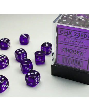 Chessex Dice: Translucent 12mm D6 (36) - Purple/White 