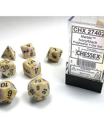 Chessex Dice: 7-Die RPG Set - Marble: Ivory/Black 