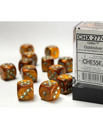 Chessex Dice: Special 16mm D6 (12) - Glitter: Gold/Silver 