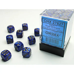 Chessex Dice: Special 12mm D6 (36) - Scarab Royal Blue/Gold 