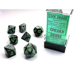 Chessex Dice: Gemini 7-Die RPG Set - Black-Grey/Green 