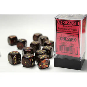 Chessex Dice: Special 16mm D6 (12) - Scarab: Blue Blood/Gold 