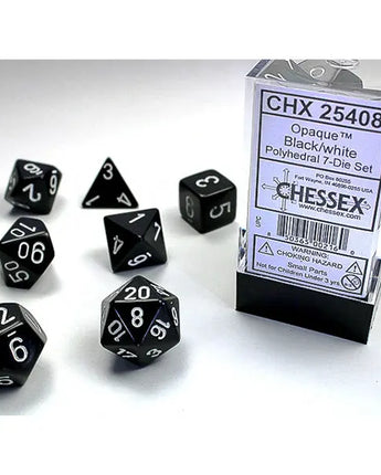 Chessex Dice: Opaque 7-Die RPG Set - Black/White 