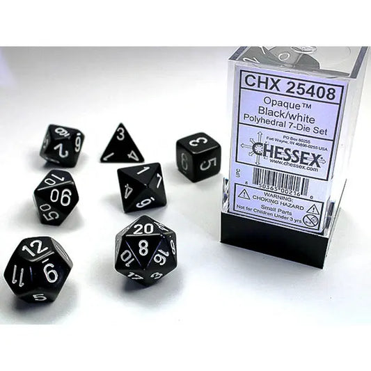 Chessex Dice: Opaque 7-Die RPG Set - Black/White 