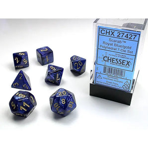 Chessex Dice: 7-Die RPG Set - Scarab: Blue Royal Blue/Gold 