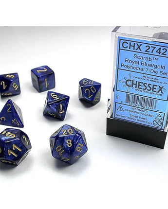 Chessex Dice: 7-Die RPG Set - Scarab: Blue Royal Blue/Gold 
