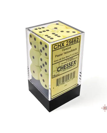 Chessex Dice: Opaque 16mm D6 (12) - Pastel Yellow/Black 