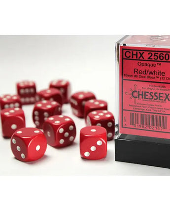 Chessex Dice: Opaque 16mm D6 (12) - Red/White 