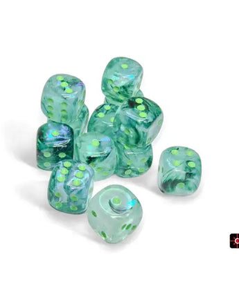 Chessex Dice: Luminary 16mm D6 (12) - Kelp/Light Green 
