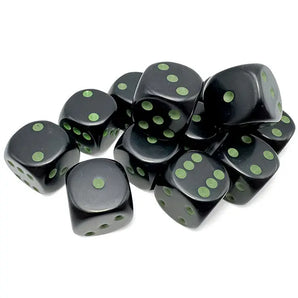 Chessex Dice: Opaque 16mm D6 (12) - Black/Green 