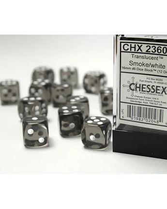 Chessex Dice: Translucent 16mm D6 (12) - Smoke/White 