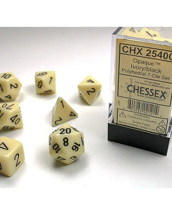 Chessex Dice: 7-Die RPG Set - Opaque: Ivory/Black 