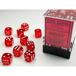Chessex Dice: Translucent 12mm D6 (36) - Red/White 