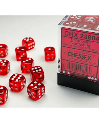 Chessex Dice: Translucent 12mm D6 (36) - Red/White 
