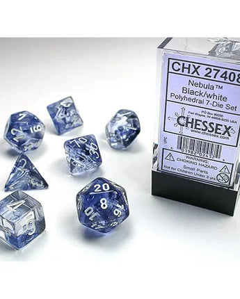 Chessex Dice: 7-Die RPG Set - Nebula: Black/White 