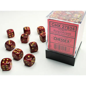 Chessex Dice: Vortex 12mm D6 (36) - Burgundy/Gold 