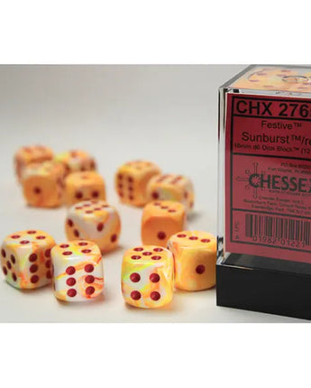 Chessex Dice: Special 16mm D6 (12) - Festive: Sunburst/Red 