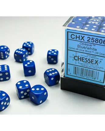 Chessex Dice: Opaque 12mm D6 (36) - Blue/White 