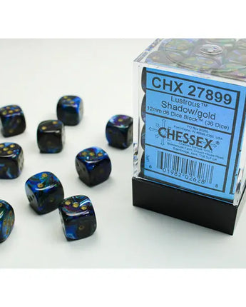 Chessex Dice: Special 12mm D6 (36) - Lustrous: Shadow/Gold 