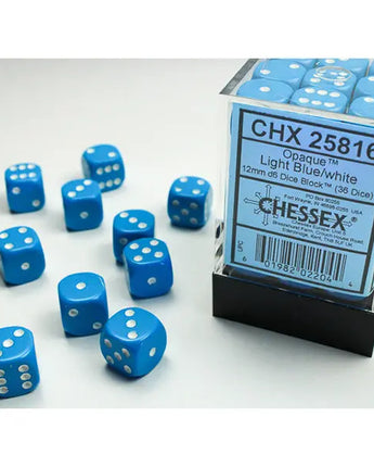 Chessex Dice: Opaque 12mm D6 (36) - Light Blue/White 