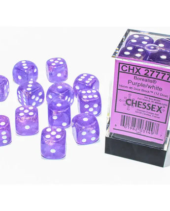 Chessex Dice: Luminary 16mm D6 (12) - Purple/White 