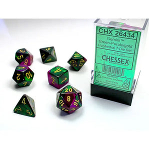 Chessex Dice: Gemini 7-Die RPG Set - Green-Purple/Gold 