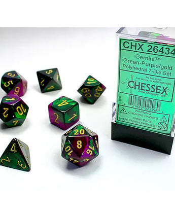 Chessex Dice: Gemini 7-Die RPG Set - Green-Purple/Gold 