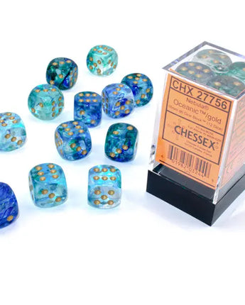 Chessex Dice: Luminary 16mm D6 (12) - Oceanic/Gold 