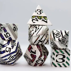 Foam Brain Dice Set: Platinum With Rainbow Mica RPG Metal Dice Set (7)